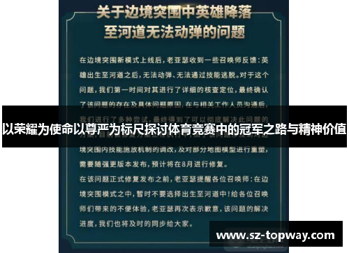 以荣耀为使命以尊严为标尺探讨体育竞赛中的冠军之路与精神价值